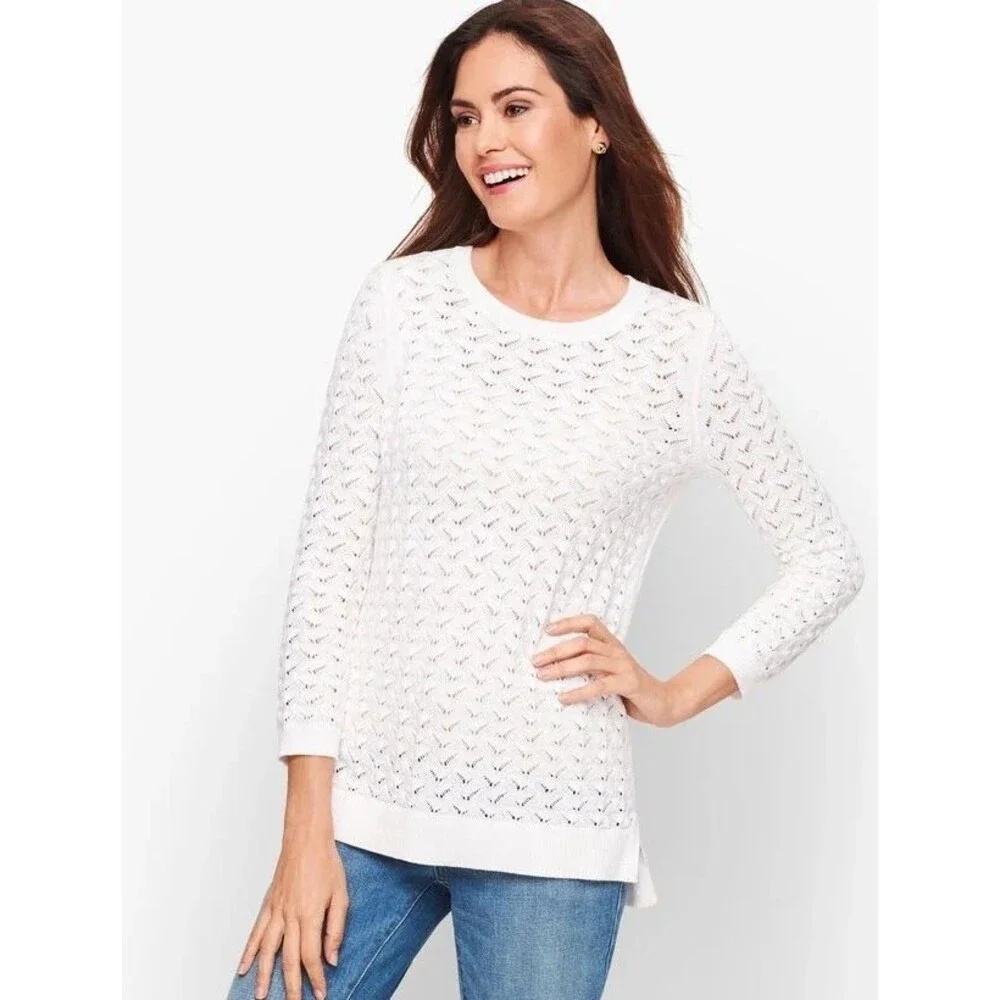 Talbots Textured Linen Cotton Blend Pullover Sweater